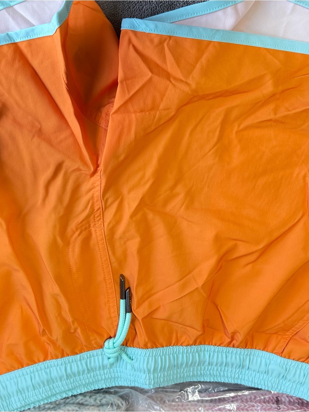 Men's Orange Swim Trunks with Light Blue Trim